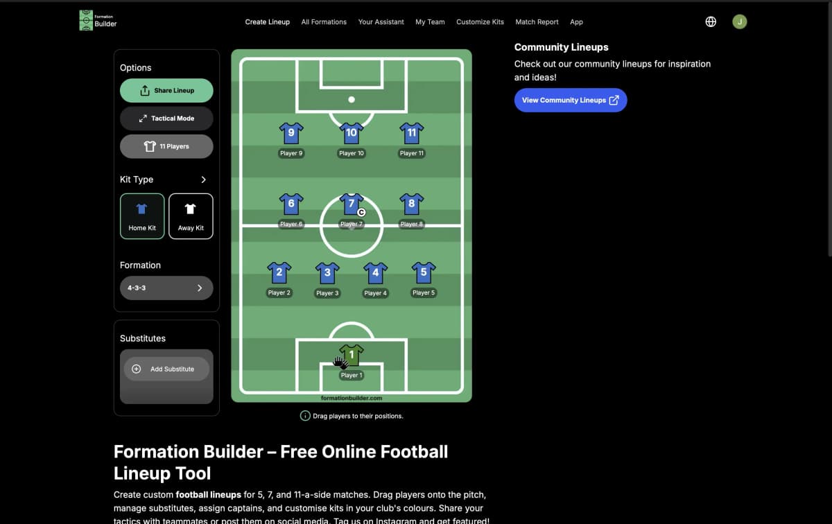 Lineup Builder – Create your own football lineups